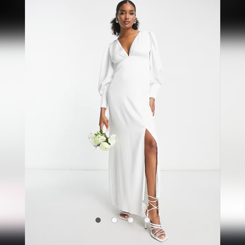 ASOS Bridal White Long Sleeve Satin Maxi Dress - NWT